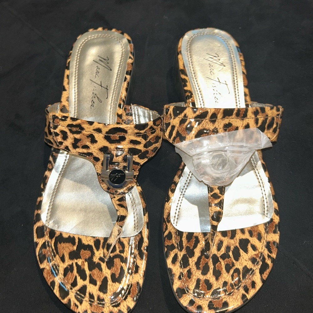Leopard Print Sandals with Silver Accents